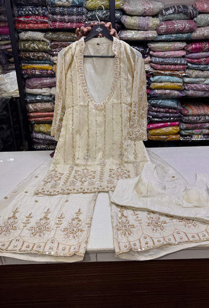 Hand-Embellished Party Cord Set with Sculpted Bustier