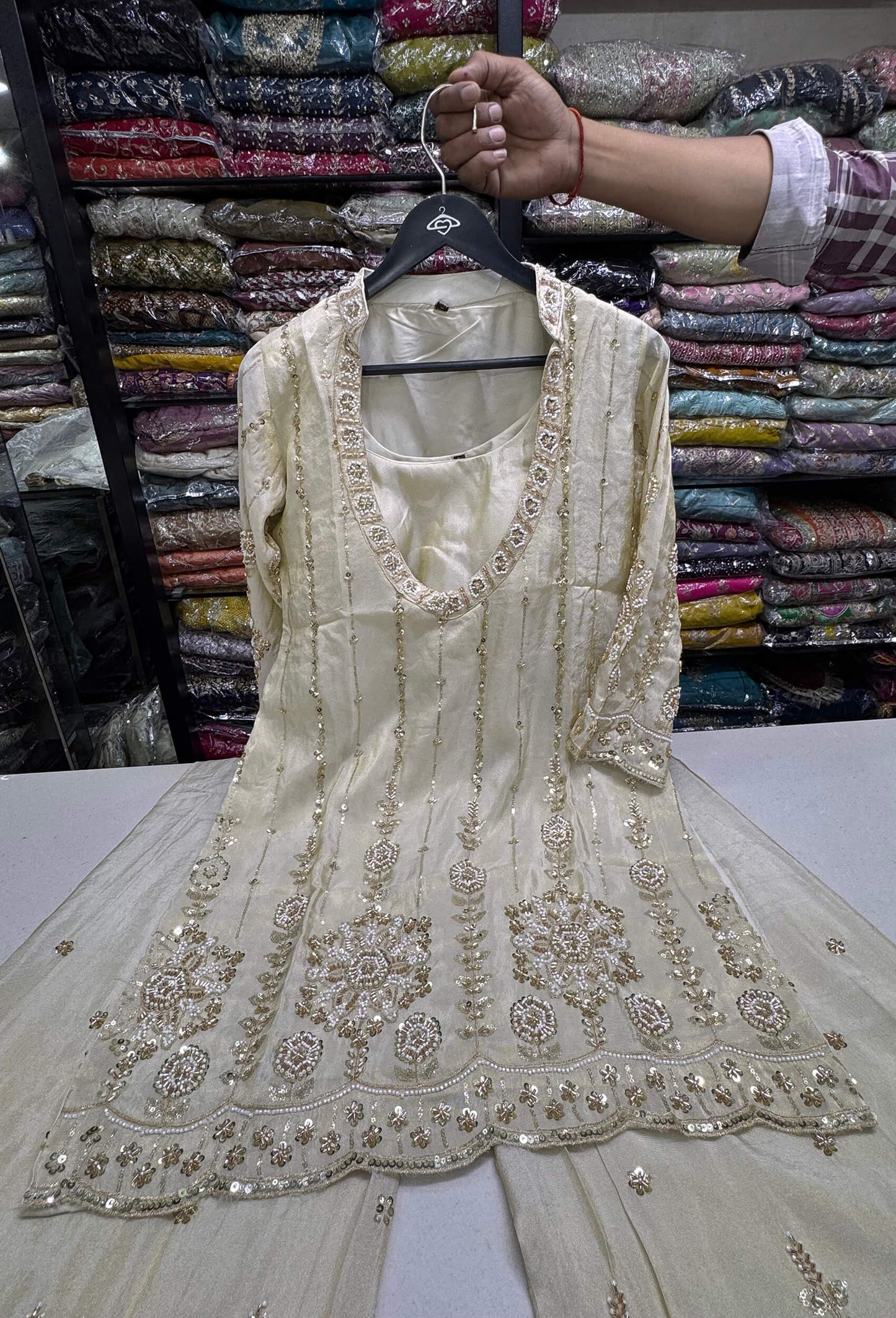 Hand-Embellished Party Cord Set with Sculpted Bustier