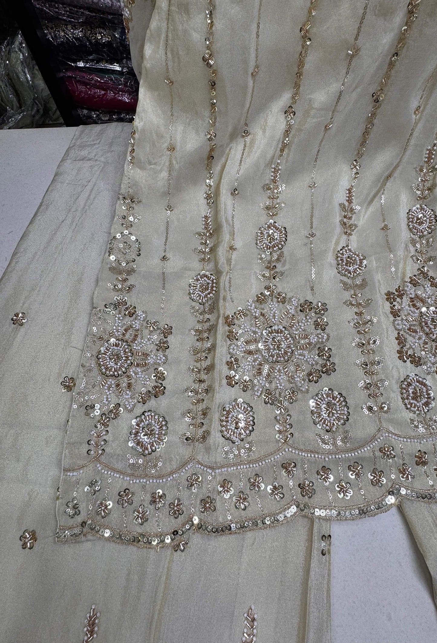 Hand-Embellished Party Cord Set with Sculpted Bustier