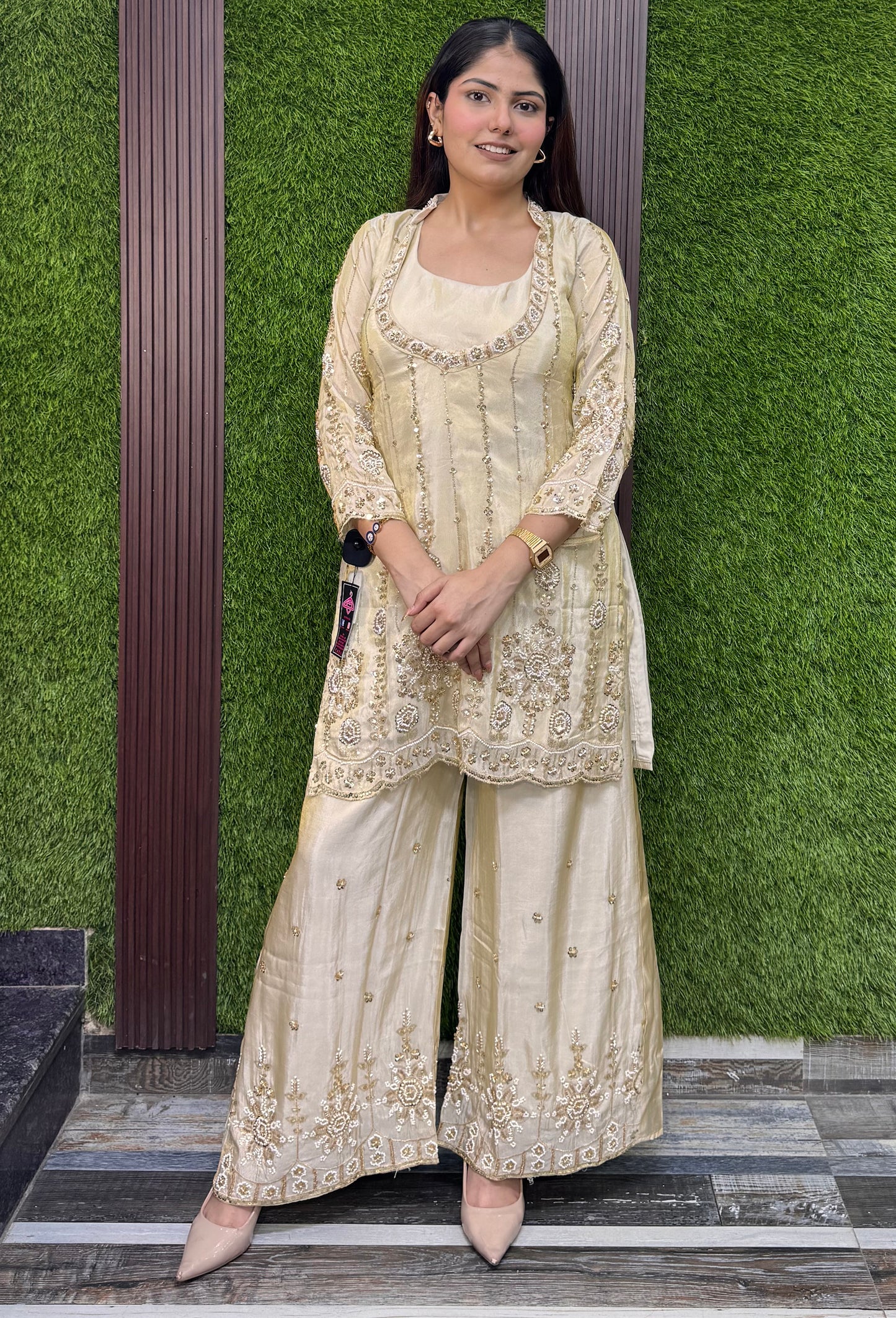 Hand-Embellished Party Cord Set with Sculpted Bustier