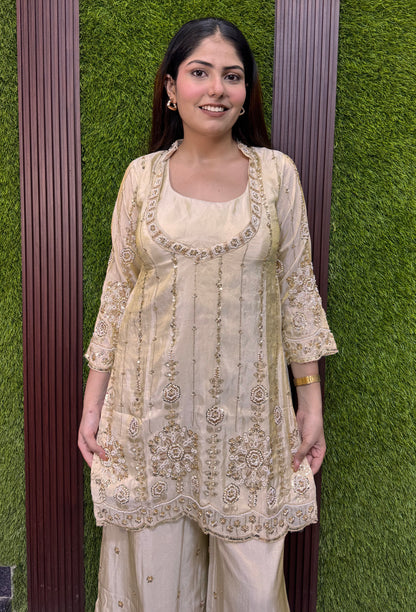 Hand-Embellished Party Cord Set with Sculpted Bustier