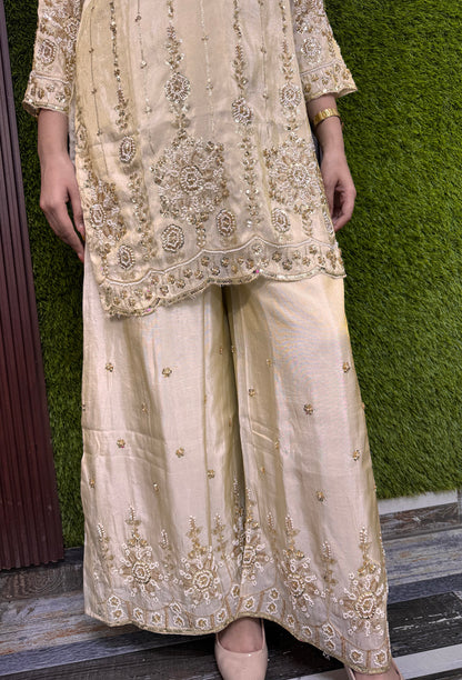 Hand-Embellished Party Cord Set with Sculpted Bustier