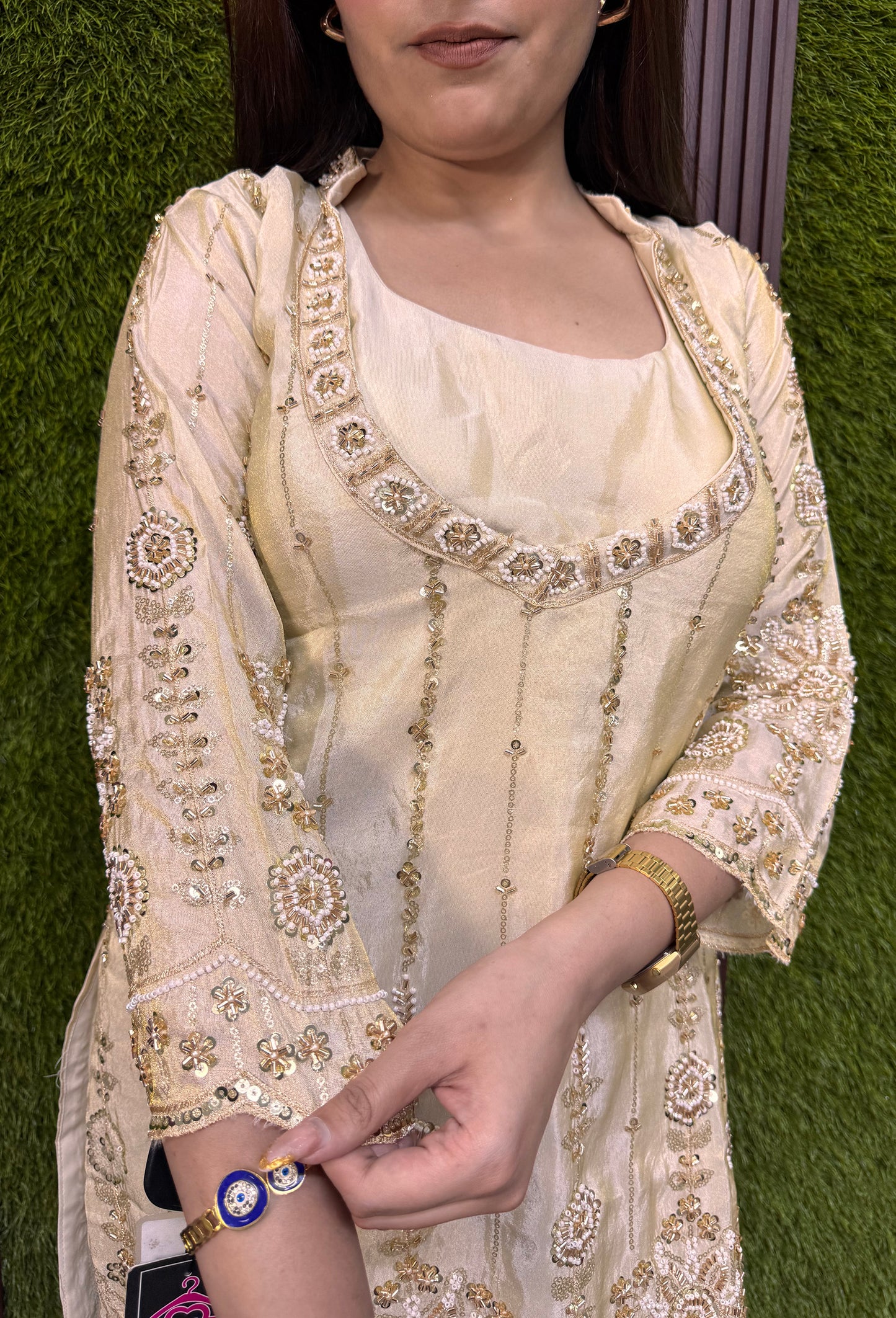 Hand-Embellished Party Cord Set with Sculpted Bustier