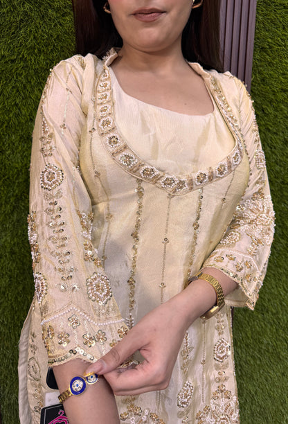 Hand-Embellished Party Cord Set with Sculpted Bustier