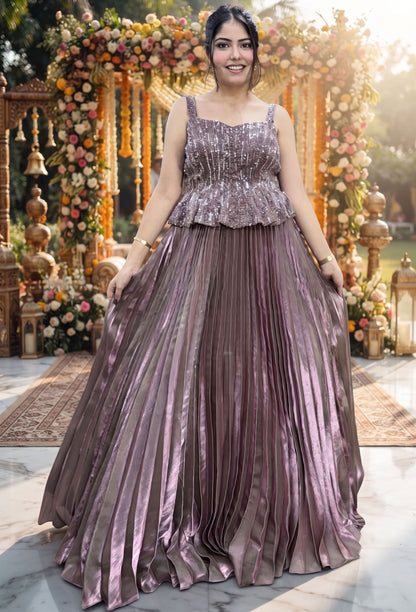 Spagheti Style Hand Embellished Organza Anarkali Modern Style Dress with Falling Sleeves