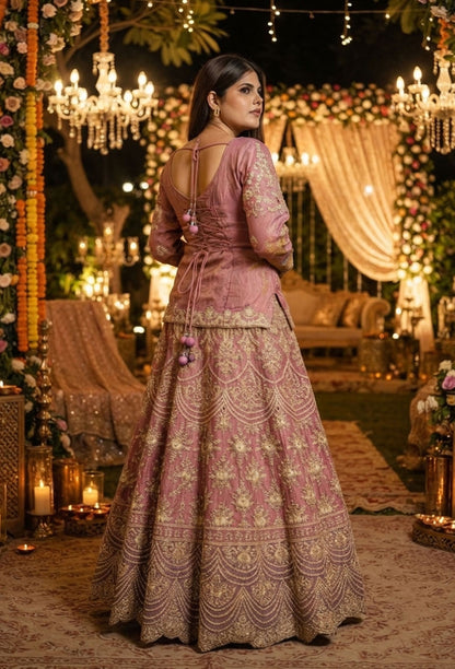Designer Indo Western Lehenga Set with Embroidered Full Sleeves Short Shirt