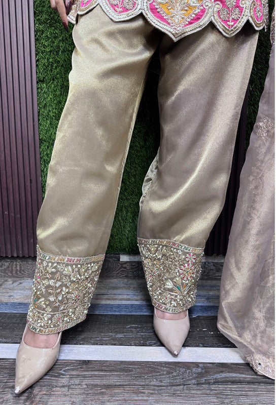 Party Wear Heavey Embroidered Organza Silk Shirt & Pants with Organza Scalping Embroidered Duppatta