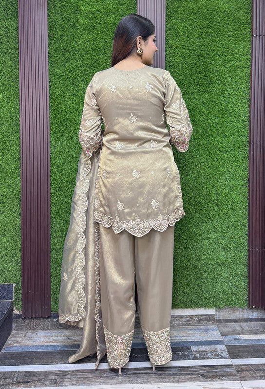 Party Wear Heavey Embroidered Organza Silk Shirt & Pants with Organza Scalping Embroidered Duppatta