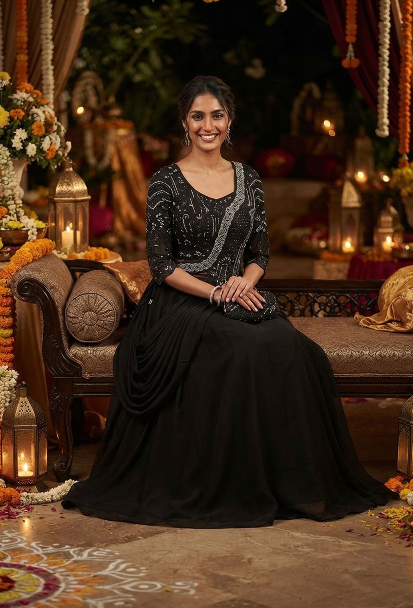 Designer 2-Way Indo-Western Georgette Crop Top & Skirt Set with Dupatta