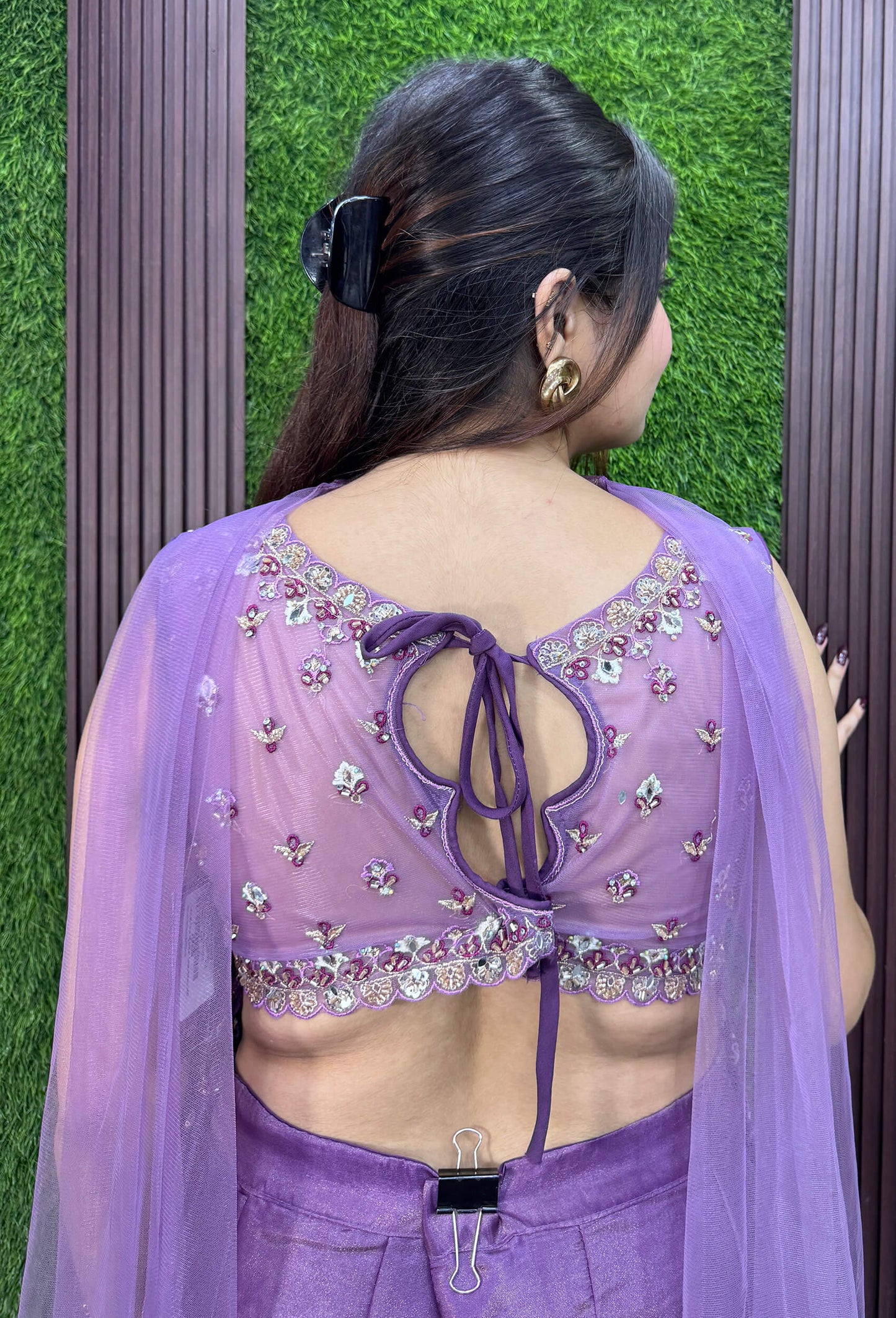 Designer Peplum Style Chinnon Silk Fully Hand-Embellished Short Top Sharara Suit with Choker Dupatta