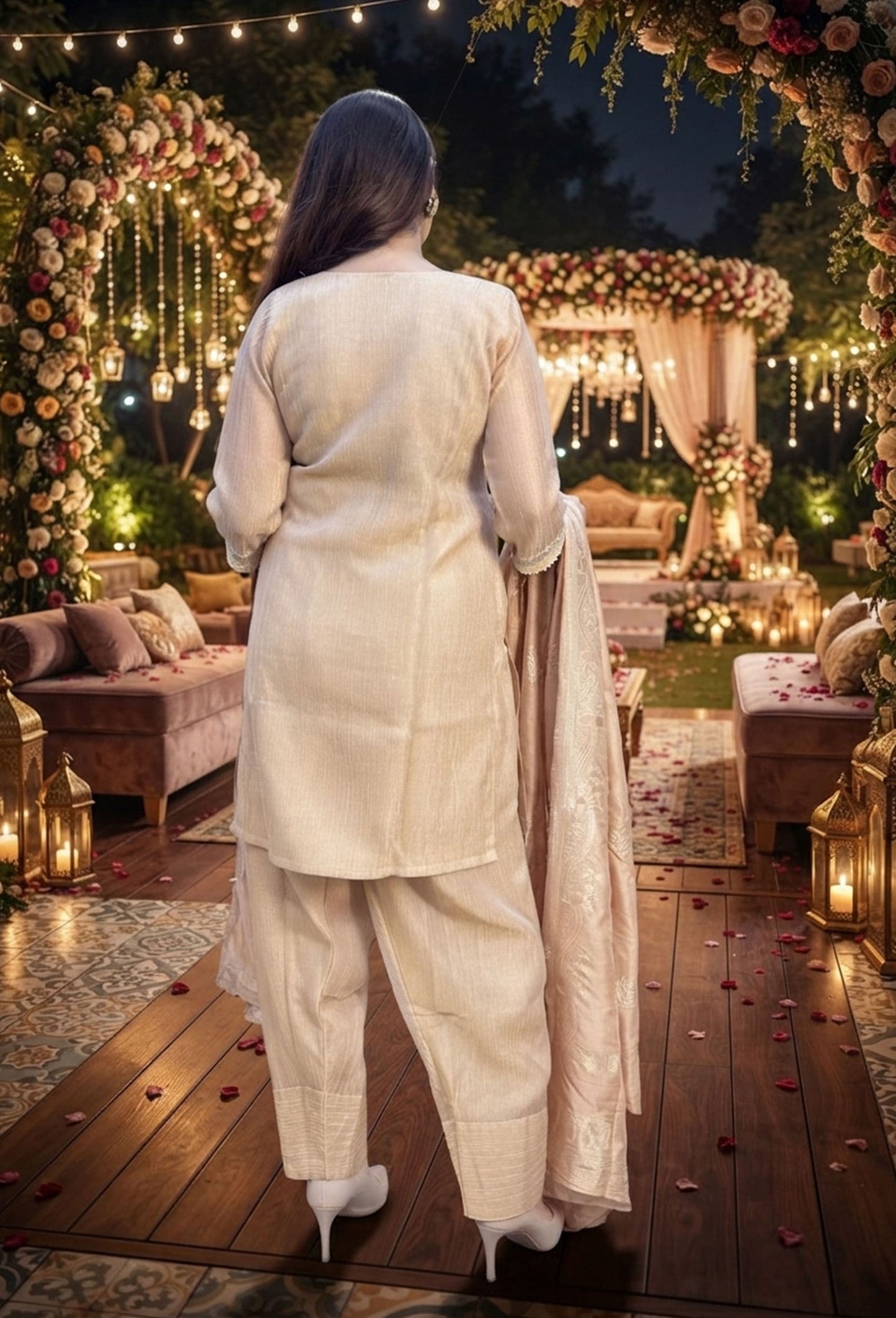 Summer Special Crush Silk Farshi Salwar Suit with Mirror Work Embroidered and Jacquard Silk Dupatta