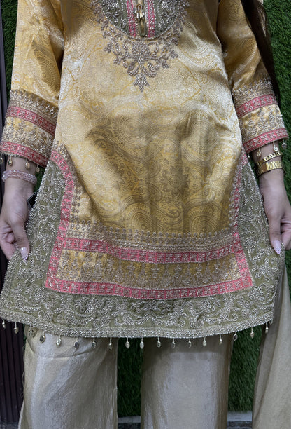 Banarasi Jacquard Silk Sharara Suit with Contrast Bottom and Organza Dupatta