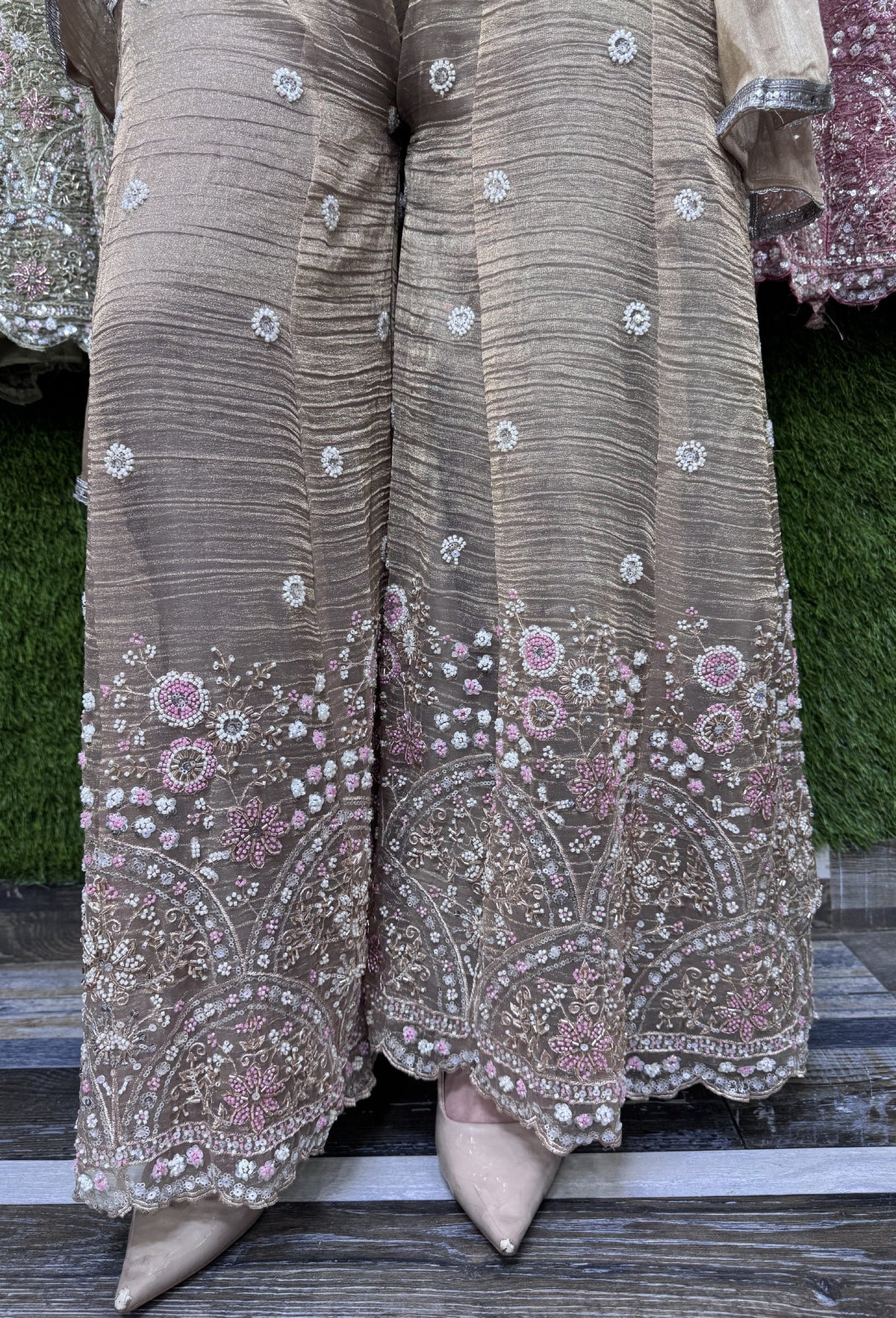 Spaghetti Style Short Full Beadwork Palazzo Set with Dupatta