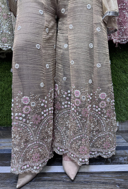 Spaghetti Style Short Full Beadwork Palazzo Set with Dupatta