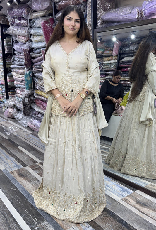 Designer Lehenga Set with Full Sleeve Beadwork Shirt and Dupatta