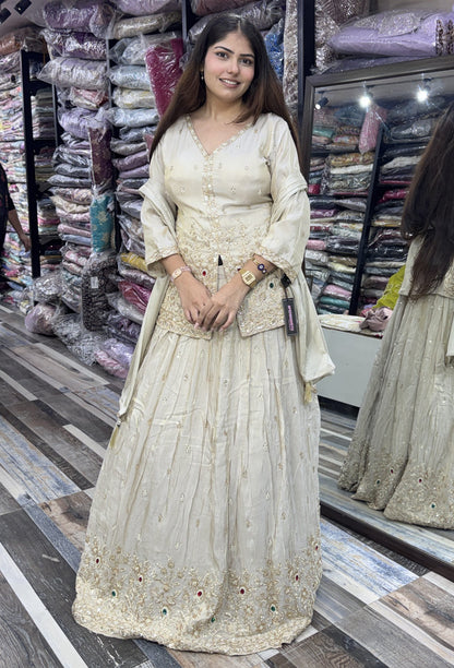Designer Lehenga Set with Full Sleeve Beadwork Shirt and Dupatta