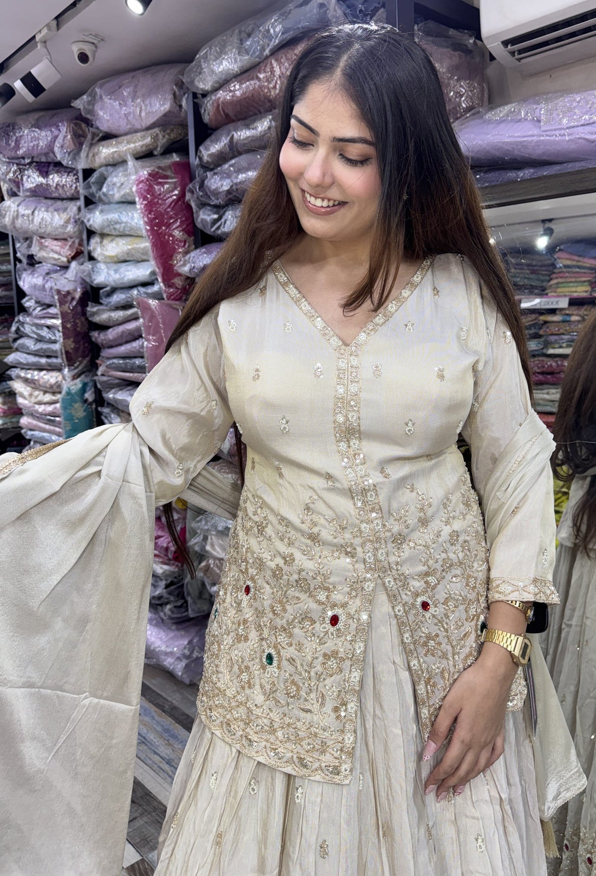 Designer Lehenga Set with Full Sleeve Beadwork Shirt and Dupatta