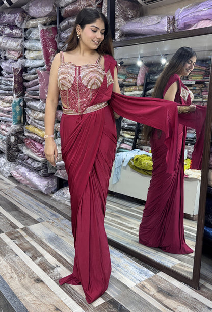 Ready to Wear Drape Saree with Spaghetti Corset Blouse and Belt