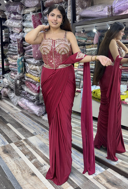 Ready to Wear Drape Saree with Spaghetti Corset Blouse and Belt