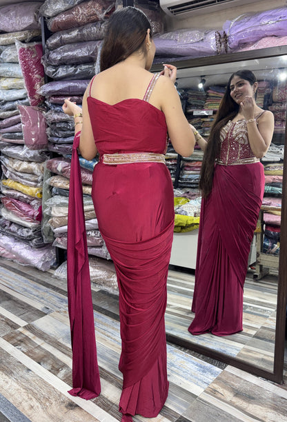 Ready to Wear Drape Saree with Spaghetti Corset Blouse and Belt