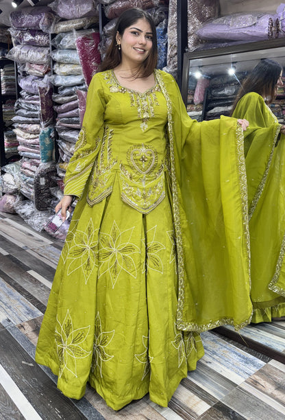 Designer Indo Western Lehenga with Embroidered Shirt and Dupatta