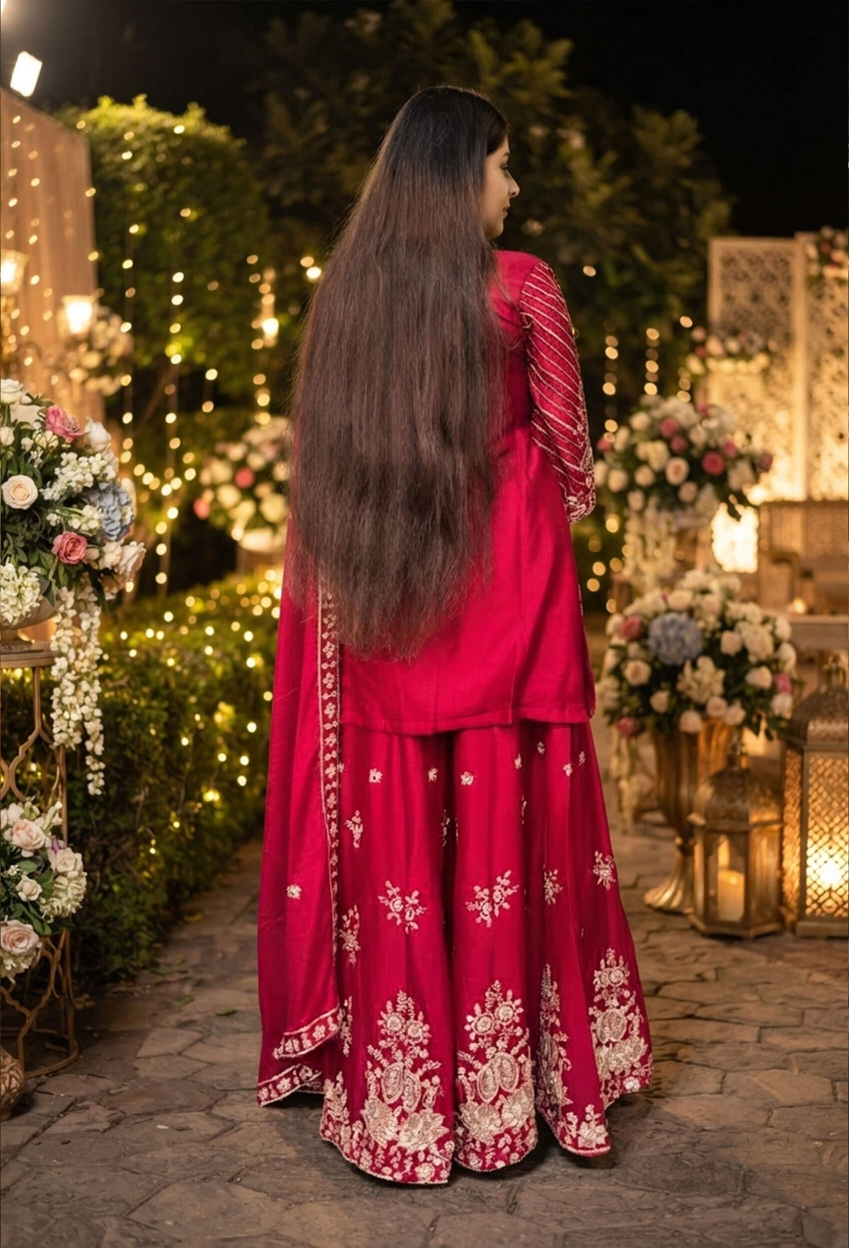 Chinnon Silk Heavy Hand Work Sharara Suit with Fully Embroidered Dupatta