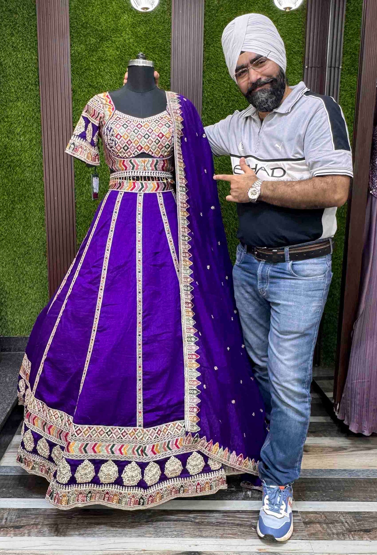Sabyasachi Inspired Anarkali Silk Lehenga with Elegant Multi Embroidery Silk Dupatta