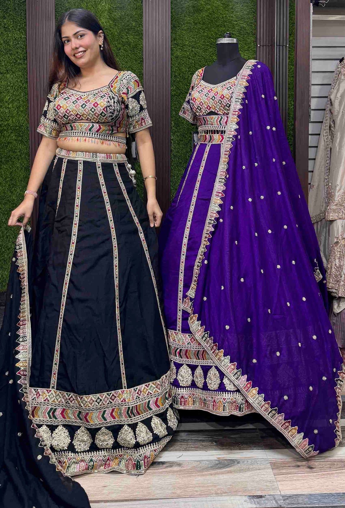 Sabyasachi Inspired Anarkali Silk Lehenga with Elegant Multi Embroidery Silk Dupatta