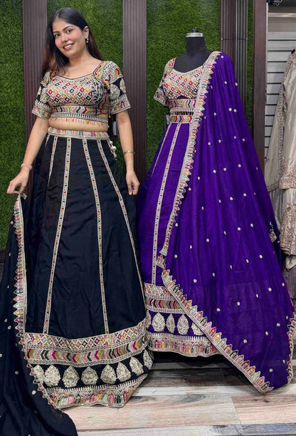 Sabyasachi Inspired Anarkali Silk Lehenga with Elegant Multi Embroidery Silk Dupatta