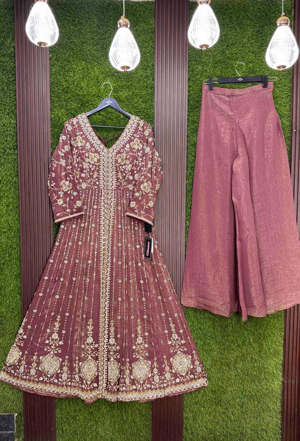 Designer Front Slit Anarkali with Hand Work, Trouser & Silk Dupatta