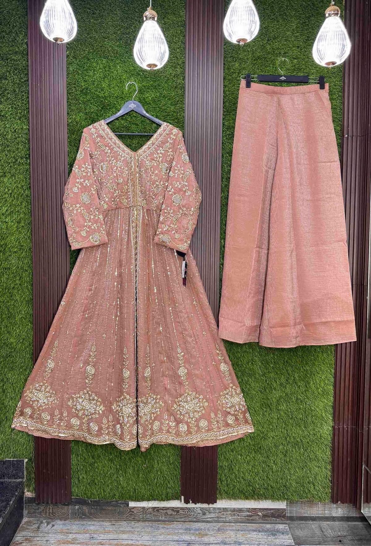Designer Front Slit Anarkali with Hand Work, Trouser & Silk Dupatta