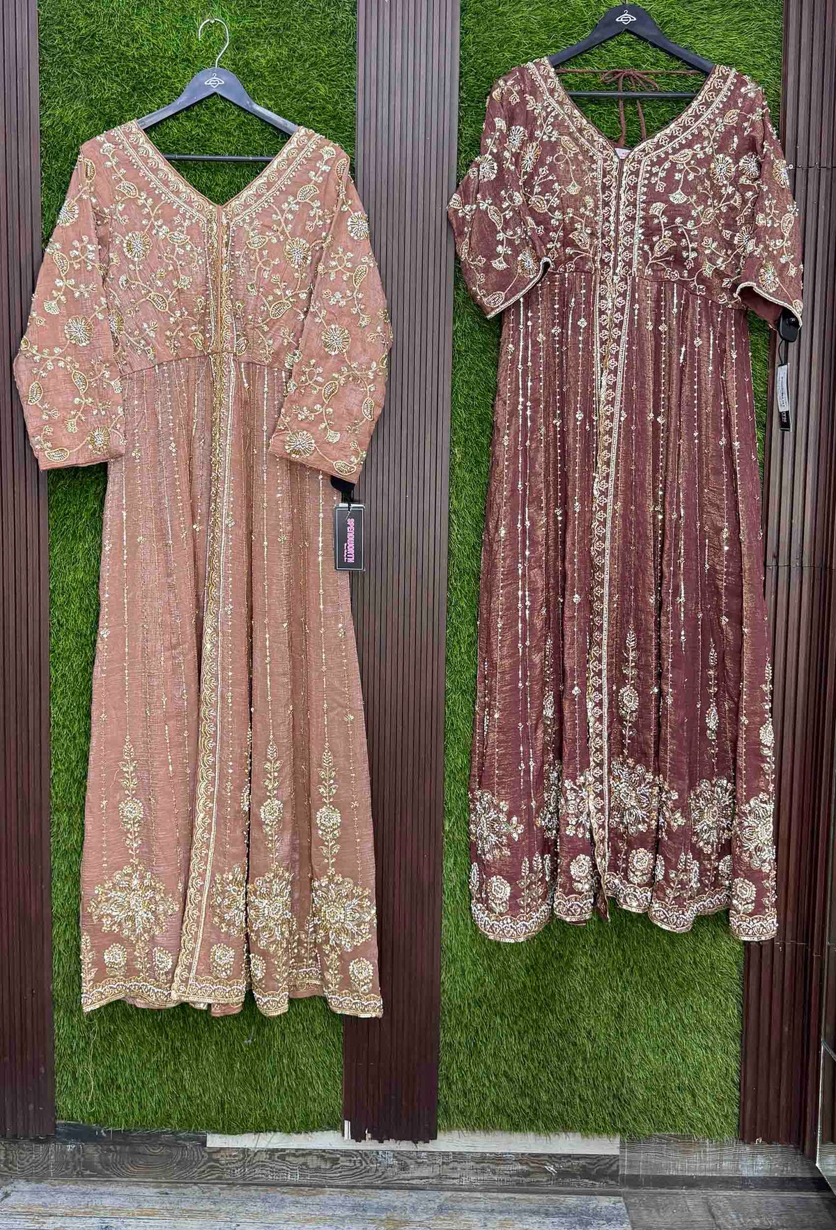 Designer Front Slit Anarkali with Hand Work, Trouser & Silk Dupatta