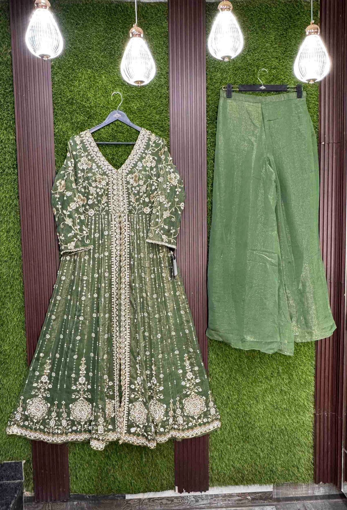 Designer Front Slit Anarkali with Hand Work, Trouser & Silk Dupatta