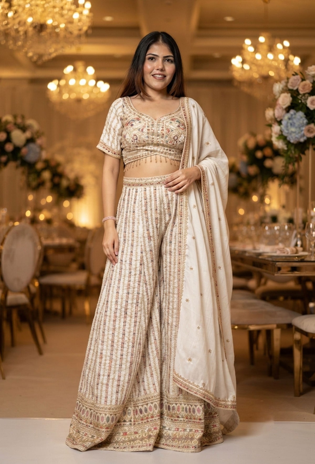 Beautiful Multi Thread Embroidered Crop Top Sharara with Dupatta