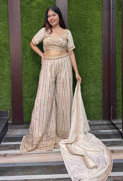 Beautiful Multi Thread Embroidered Crop Top Sharara with Dupatta