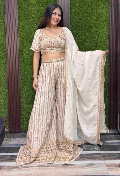 Beautiful Multi Thread Embroidered Crop Top Sharara with Dupatta