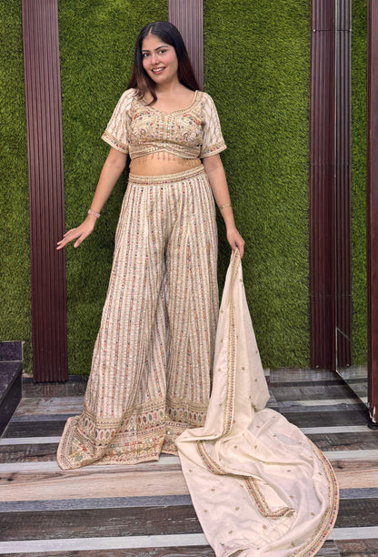 Beautiful Multi Thread Embroidered Crop Top Sharara with Dupatta