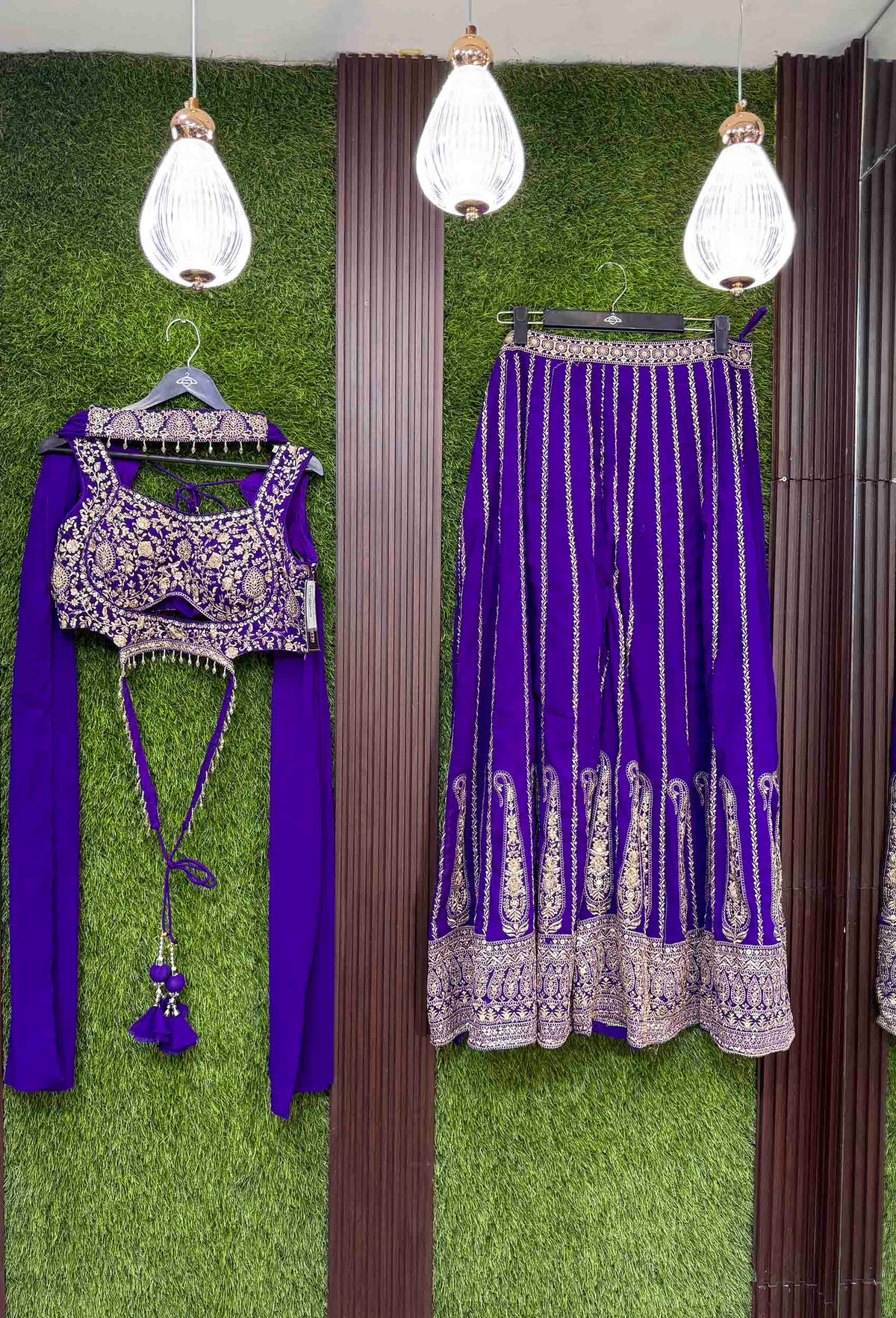 Designer Crop Top Sharara with Full Flare Embroidery & Choker Dupatta