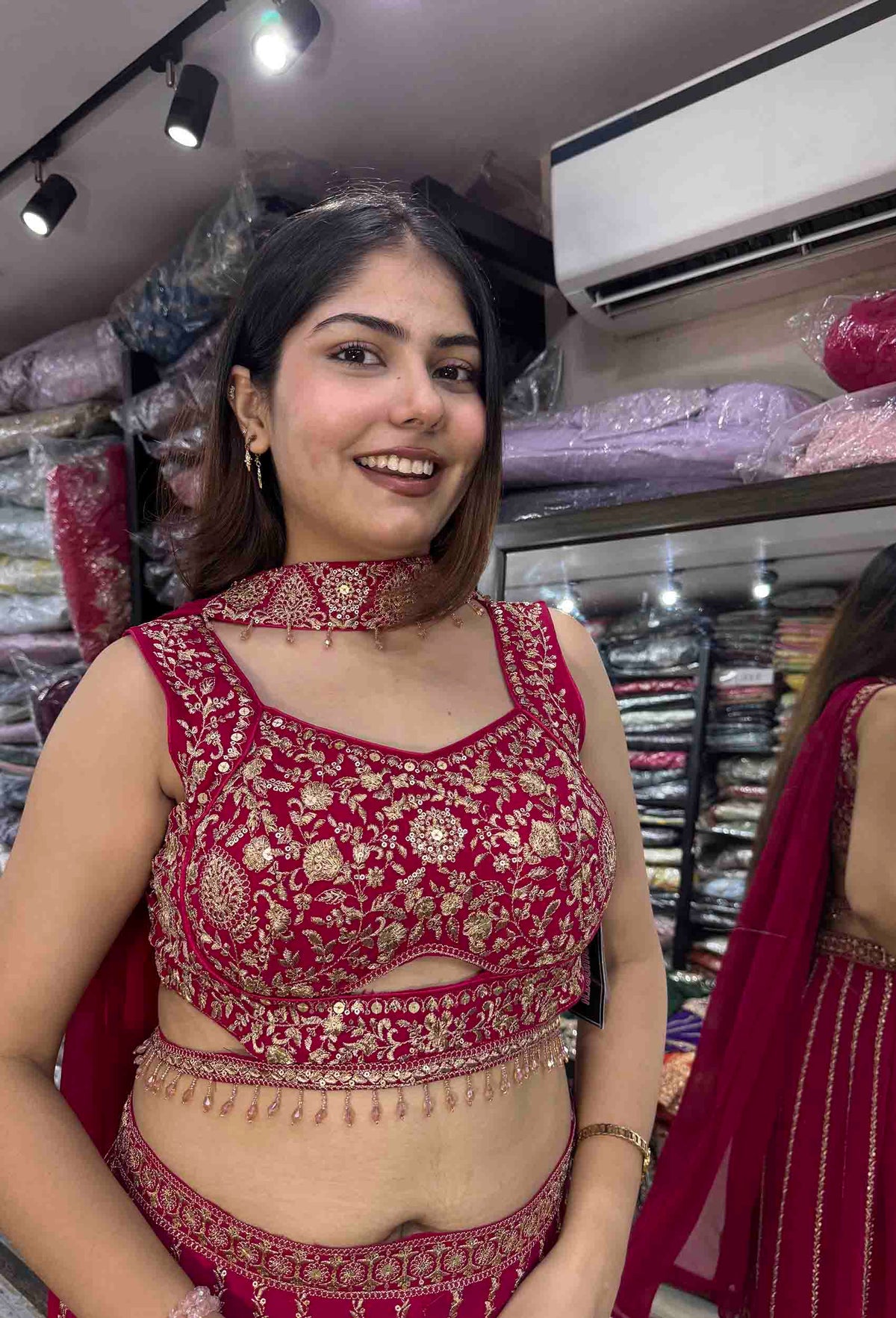 Designer Crop Top Sharara with Full Flare Embroidery & Choker Dupatta
