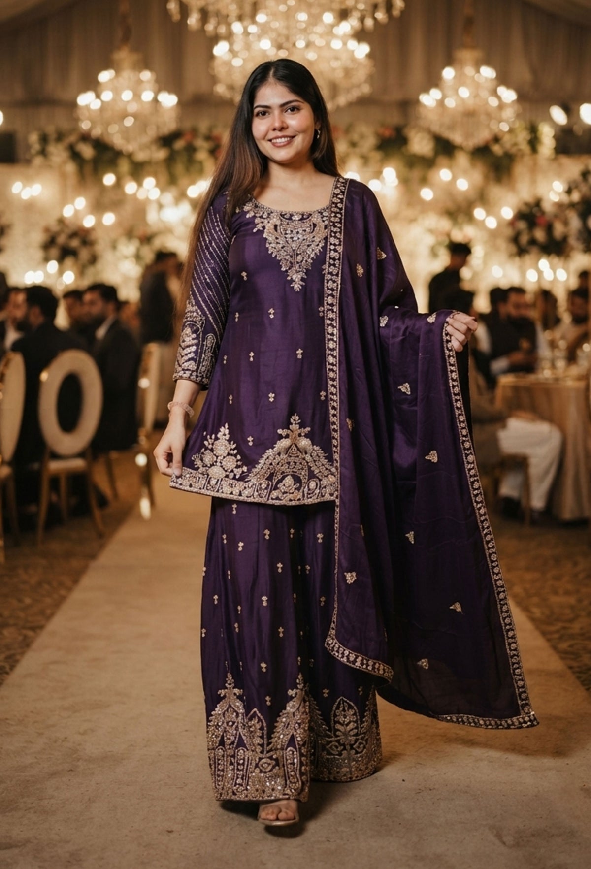 All Heavy Hand Work Chinnon Silk Sharara Suit with Designer Dupatta