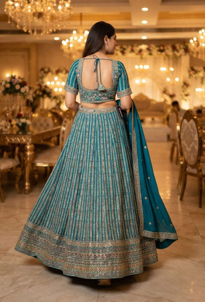 Multi-Thread Embroidered Heavy Lehenga Set with Designer Blouse & Dupatta
