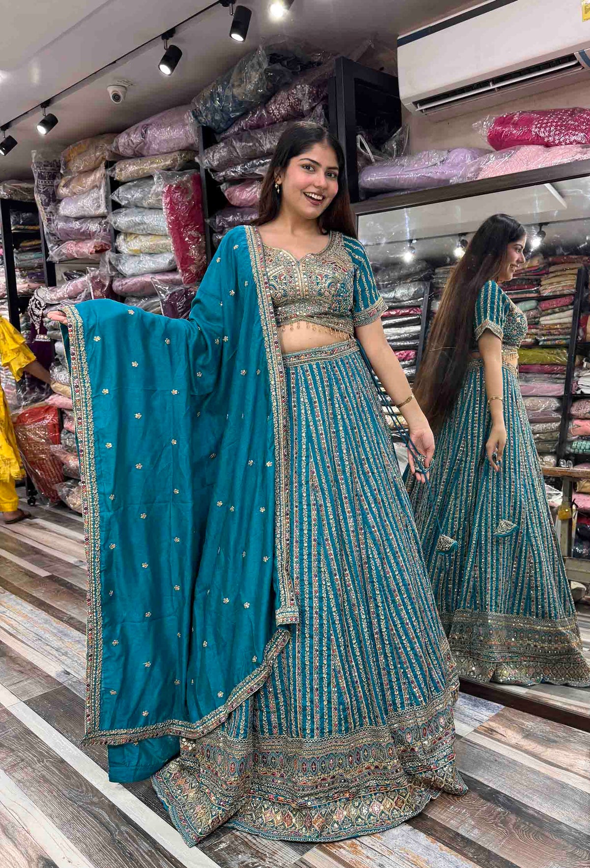 Multi-Thread Embroidered Heavy Lehenga Set with Designer Blouse & Dupatta
