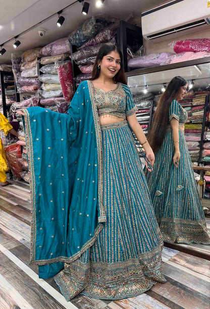 Multi-Thread Embroidered Heavy Lehenga Set with Designer Blouse & Dupatta