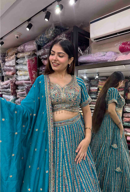 Multi-Thread Embroidered Heavy Lehenga Set with Designer Blouse & Dupatta