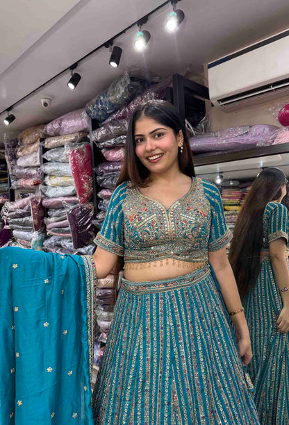 Multi-Thread Embroidered Heavy Lehenga Set with Designer Blouse & Dupatta