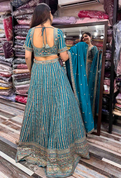 Multi-Thread Embroidered Heavy Lehenga Set with Designer Blouse & Dupatta