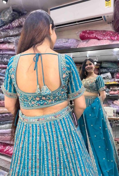 Multi-Thread Embroidered Heavy Lehenga Set with Designer Blouse & Dupatta