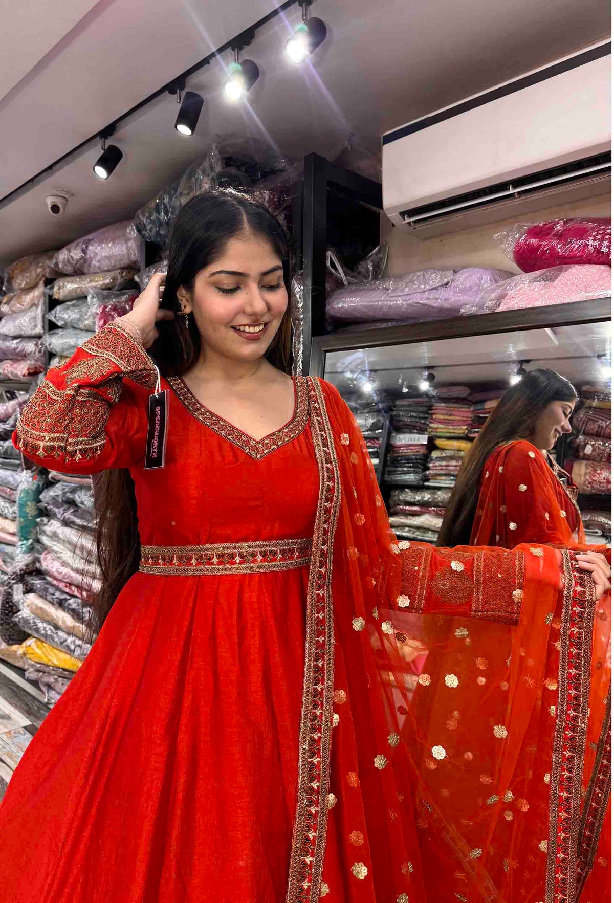Pure Silk Zari Embroidered Floor-Length Anarkali with Full Sleeves & Net Dupatta