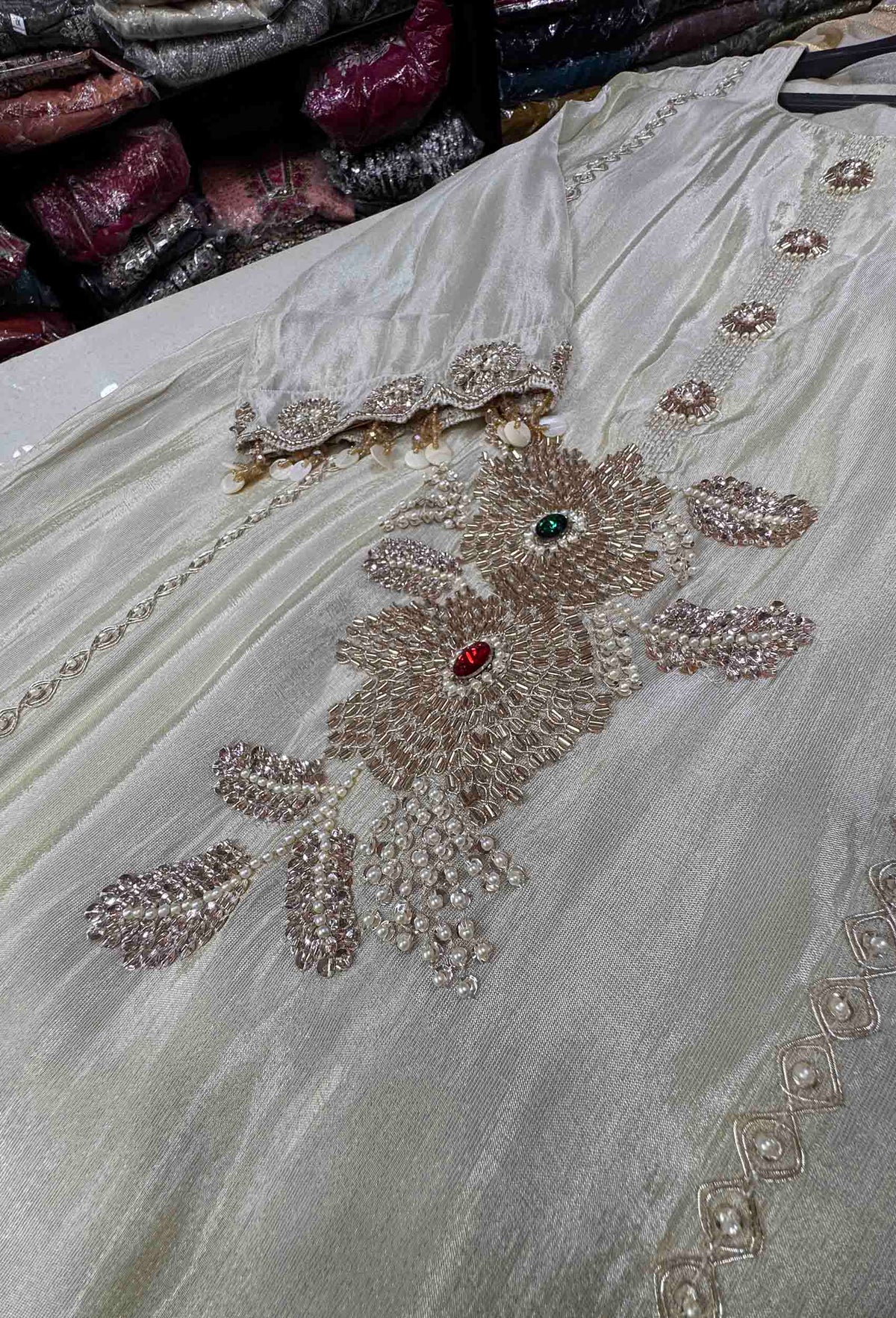 Embroidered Straight Suit with Trouser Pants & Double-Tone Silk Dupatta