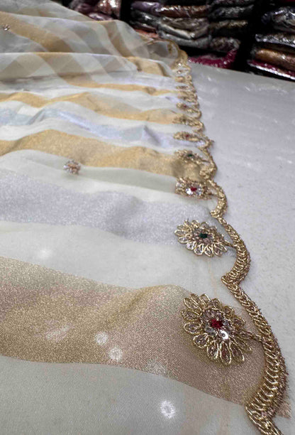 Embroidered Straight Suit with Trouser Pants & Double-Tone Silk Dupatta